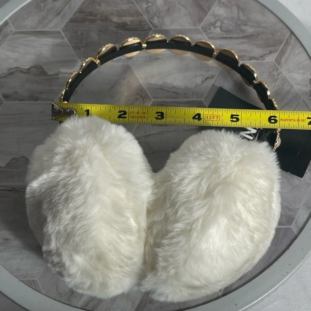INC International Concepts Faux Fur Pearl Headband Earmuffs Ivory One Size NWT